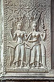 Angkor Wat temple, the fourth enclosure, the bas reliefs of the west gopura, superbly preserved devatas, either individually or in groups of two or three, amongst the finest in the monument.